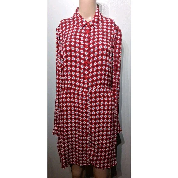 Reformation Hugh Geometric Long Sleeve Mini Shirtdress Size 6 - Picture 1 of 7